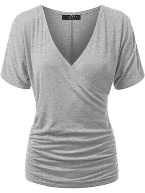 Women's T Shirt Grey V Neck Short Sleeve Dressy Summer Comfort Comfort Drape